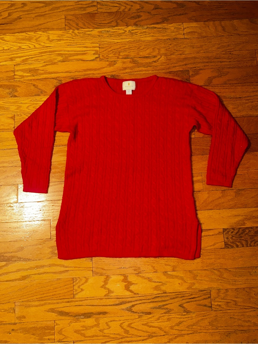 Express TriCoT Lambwool Angora Blend Red Cable-Knit Crewneck Sweater